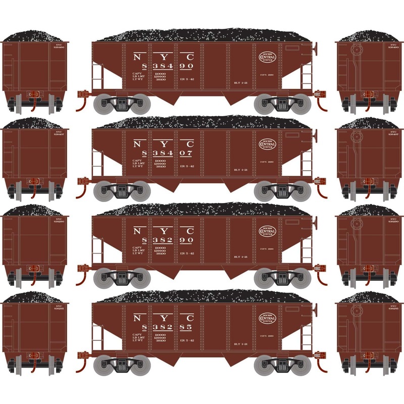Set of 4 Roundhouse HO 34′ 2-Bay Rib Side Hopper With Load, NYC #2