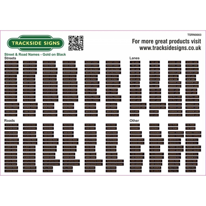 Street Name Signs (Gold on Black) – OO Gauge