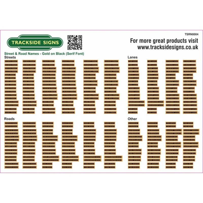 Street Name Signs (Gold on Black) (Serif Font) – OO Gauge