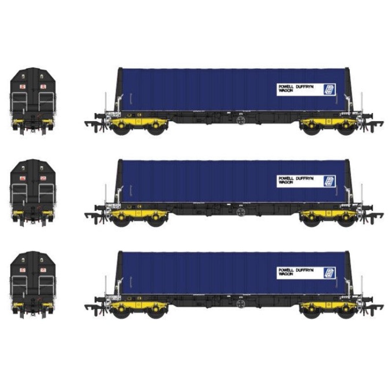 Set of 3 PXA Steel Coil Carrier PD Blue Tops Code JSA, Yellow Bogies & OHLW Sticker No.3032/3055/3041 – Weathered