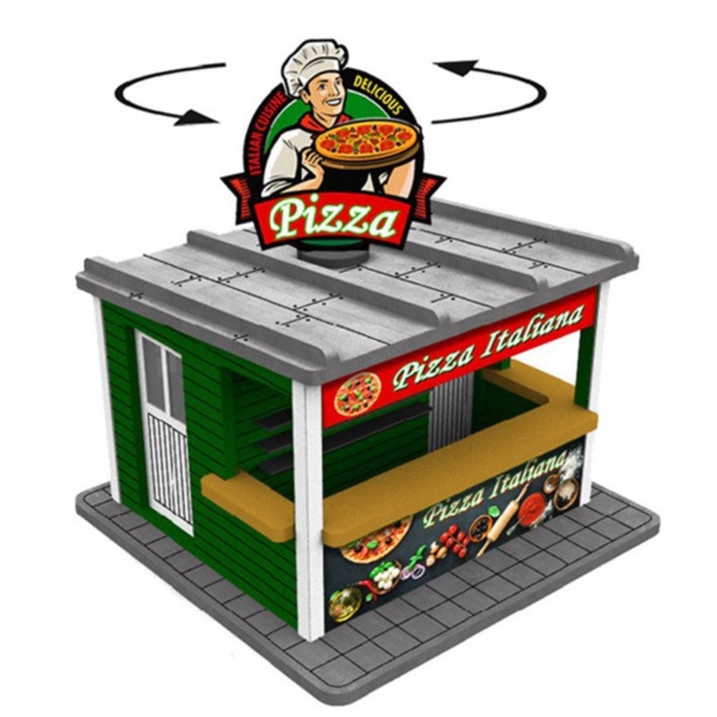 O Scale Pizza Stand w/Rotating Banner and Illumination