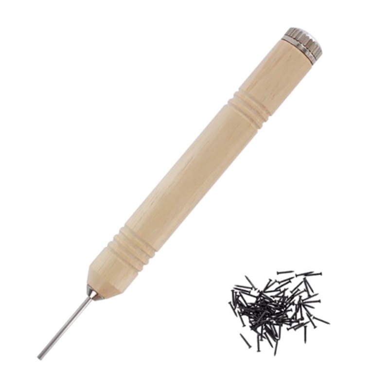 Wooden-Handled Pin Pusher with 100 Black Pins