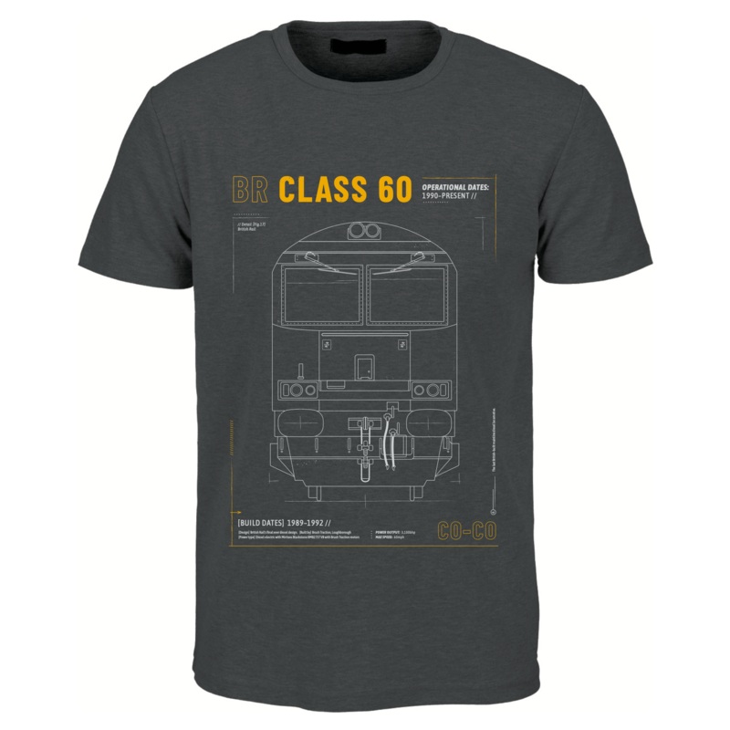 Class 60 Technical Drawing Blueprint Railway T Shirt (Grey)