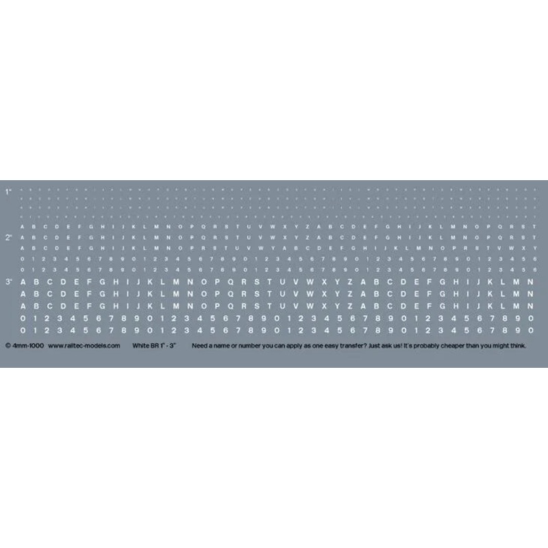 Numeric/Alphabet Sheet: White BR Scale 1-3 for OO Gauge Waterslide Decals