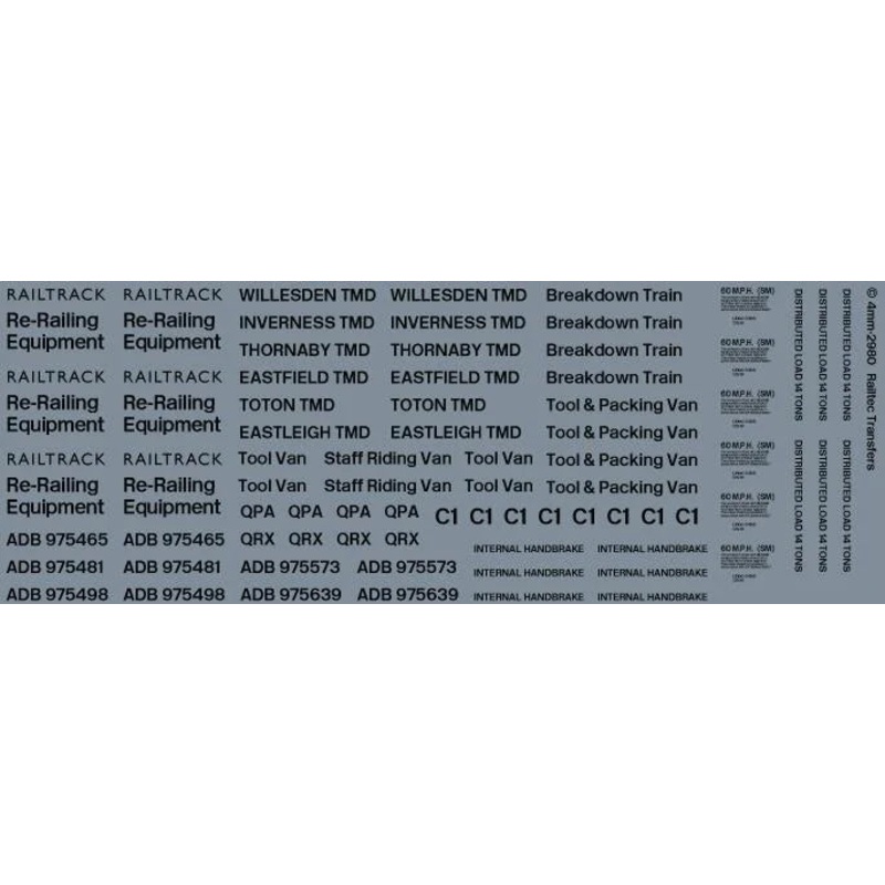 Re-Railing, Breakdown, Tool Van Pack Waterslide Decals