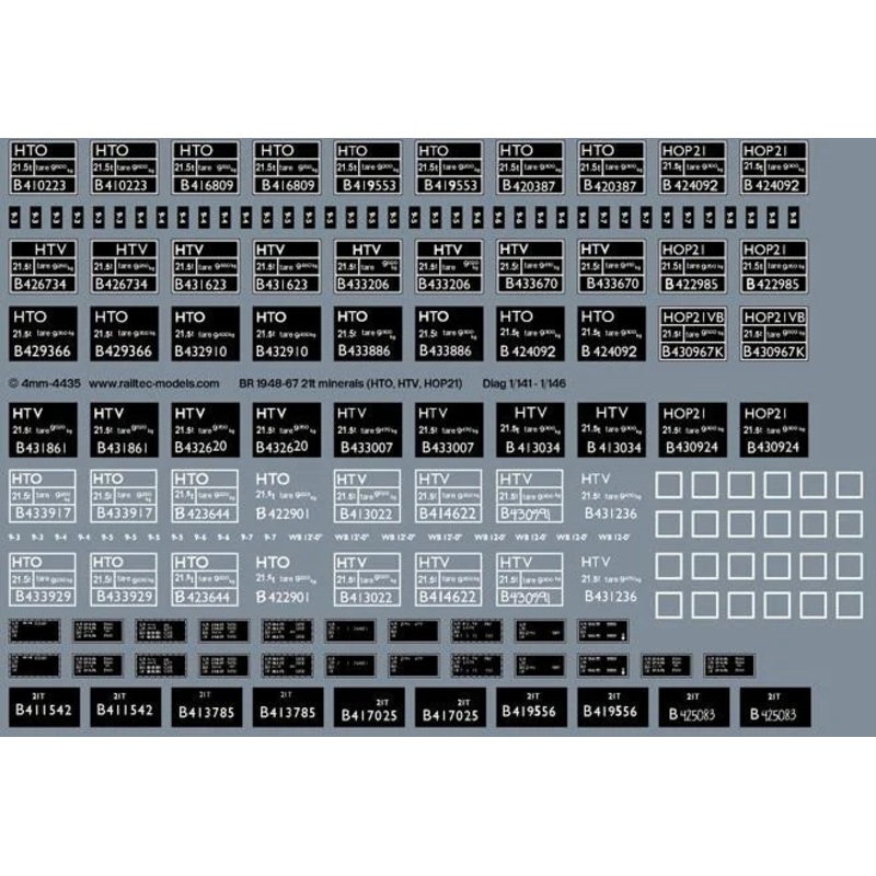 BR 21T Hoppers: HTO, HTV, HOP21 Diag 1/141-1/146 Waterslide Decals