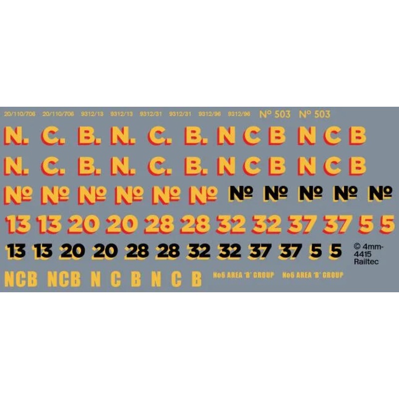NCB Locos: Generic Numbering Waterslide Decals