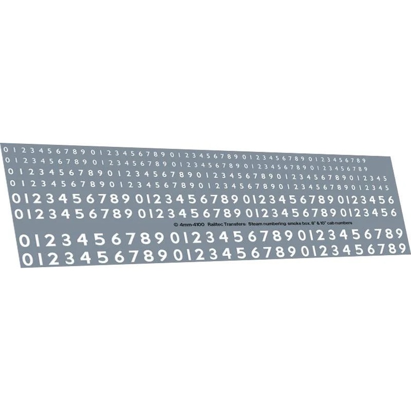Steam Numbering 4-5 Smokebox, 8-10 Numbers: White Waterslide Decals