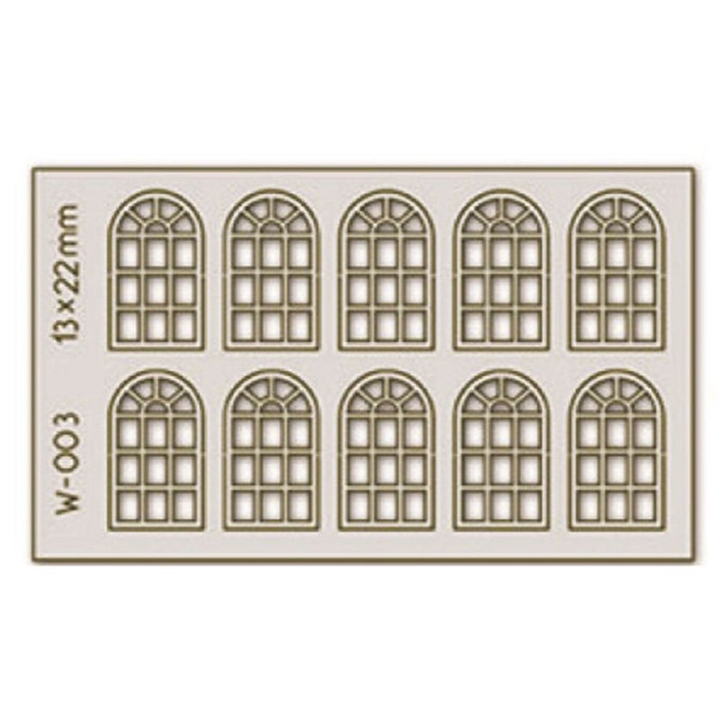 10 pcs 13X22mm 14 Pane Arched Windows H0/00
