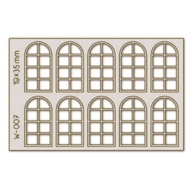 10 pcs 19X35mm 8 Pane Arched Windows H0/00