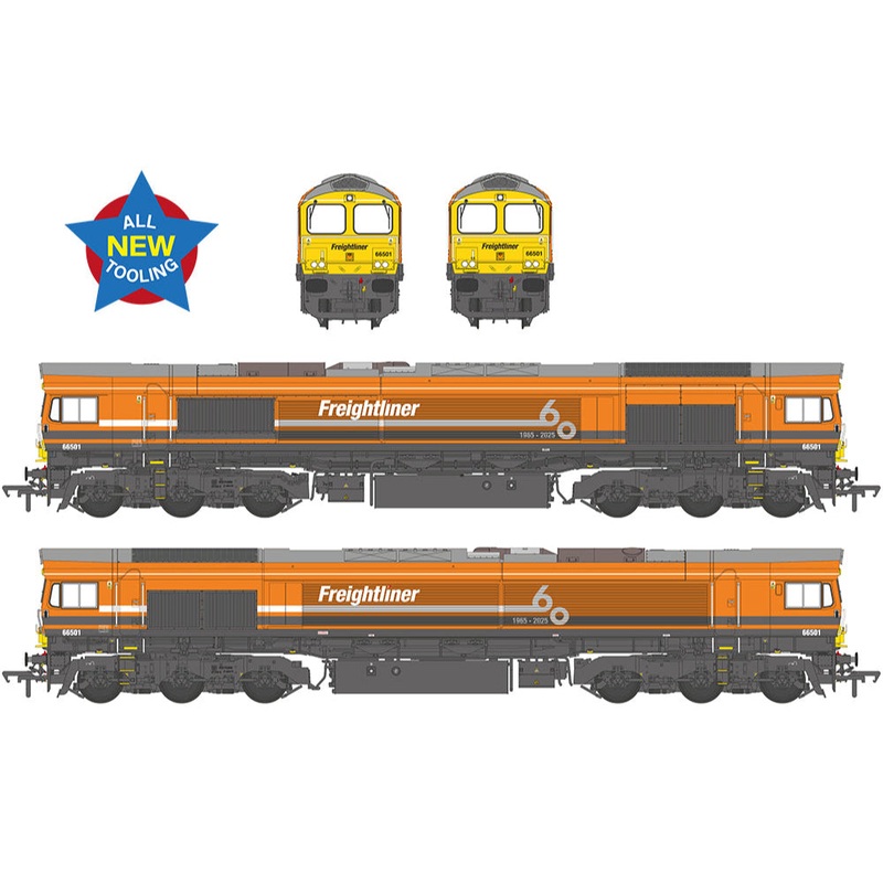 Class 66/5 66501 Freightliner 60 1965-2025 Freightliner Orange Diesel Locomotive