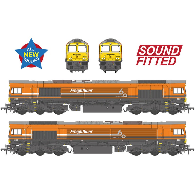 Class 66/5 66501 Freightliner 60 1965-2025 Freightliner Orange Diesel Locomotive – DCC Sound