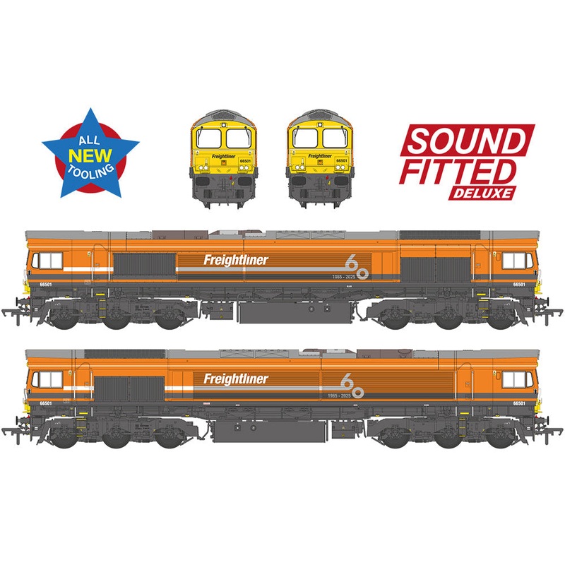 Class 66/5 66501 Freightliner 60 1965-2025 Freightliner Orange Diesel Locomotive – Deluxe DCC Sound