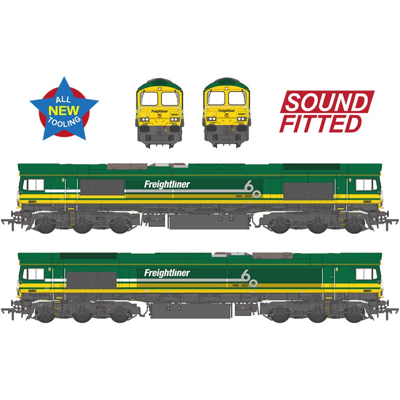 Class 66/6 66601 Freightliner 60 1965-2025 Freightliner Green Diesel Locomotive – DCC Sound