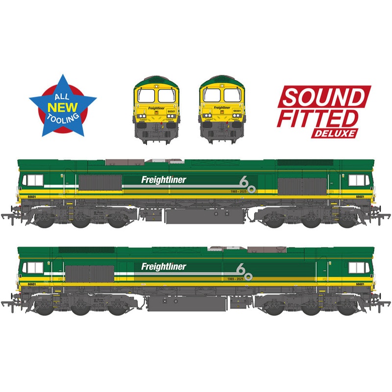 Class 66/6 66601 Freightliner 60 1965-2025 Freightliner Green Diesel Locomotive – Deluxe DCC Sound