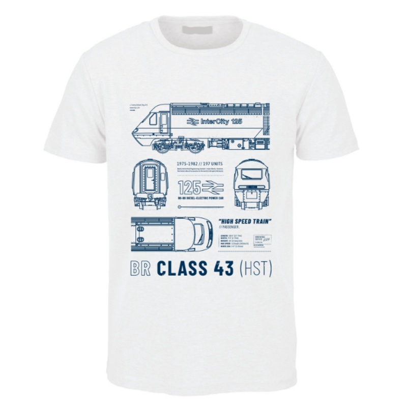 Class 43 HST Technical Drawing Blueprint Railway T Shirt (White)
