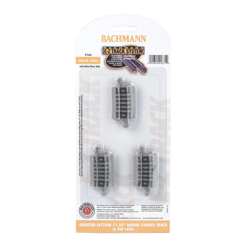 Quarter Section 11.25” Radius Curved Track (6/Card)