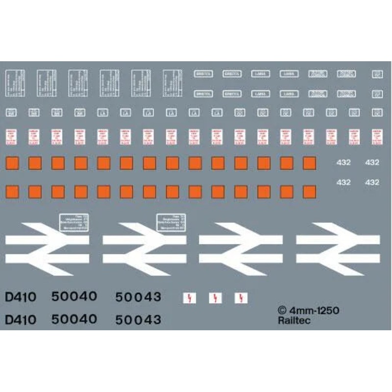 Class 50 detail pack (BR blue) OO Gauge Waterslide Decals