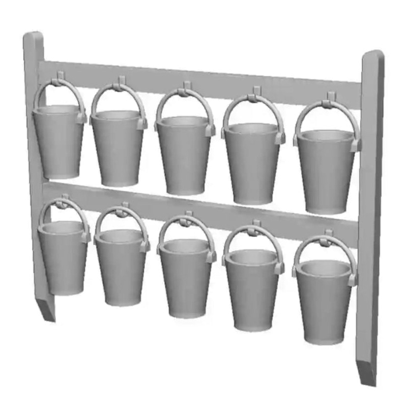 N Gauge Railway & Lineside – 10x Fire Buckets and Stand