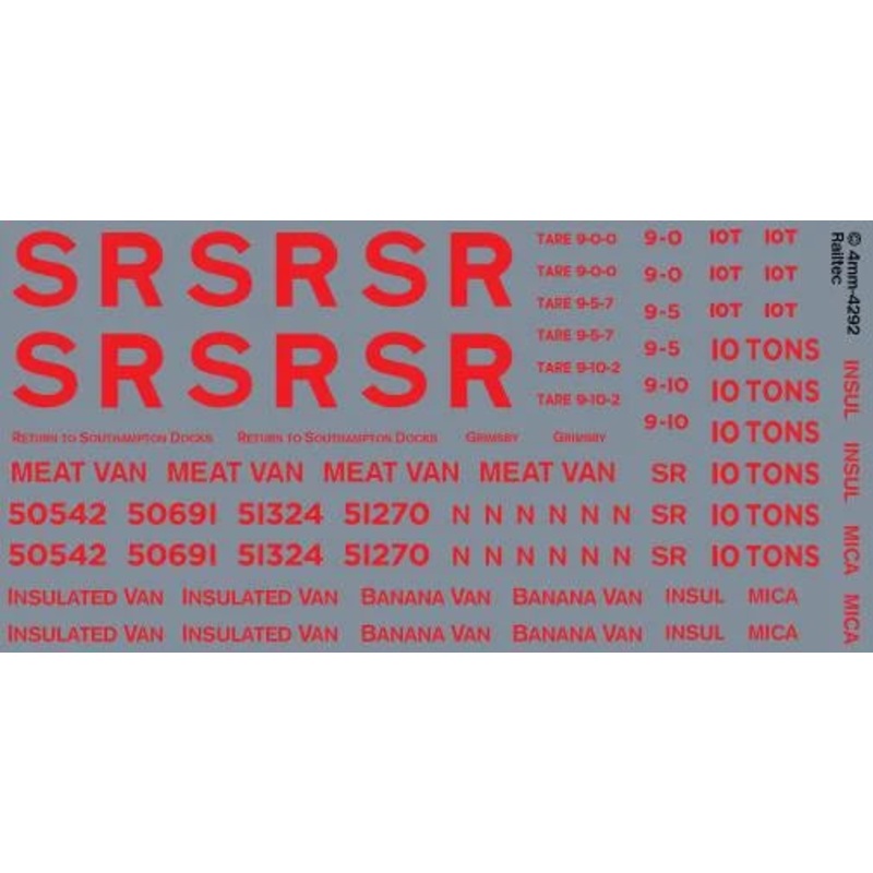 Southern SR freight: Insul Mica Meat Banana Van OO Gauge Waterslide Decals