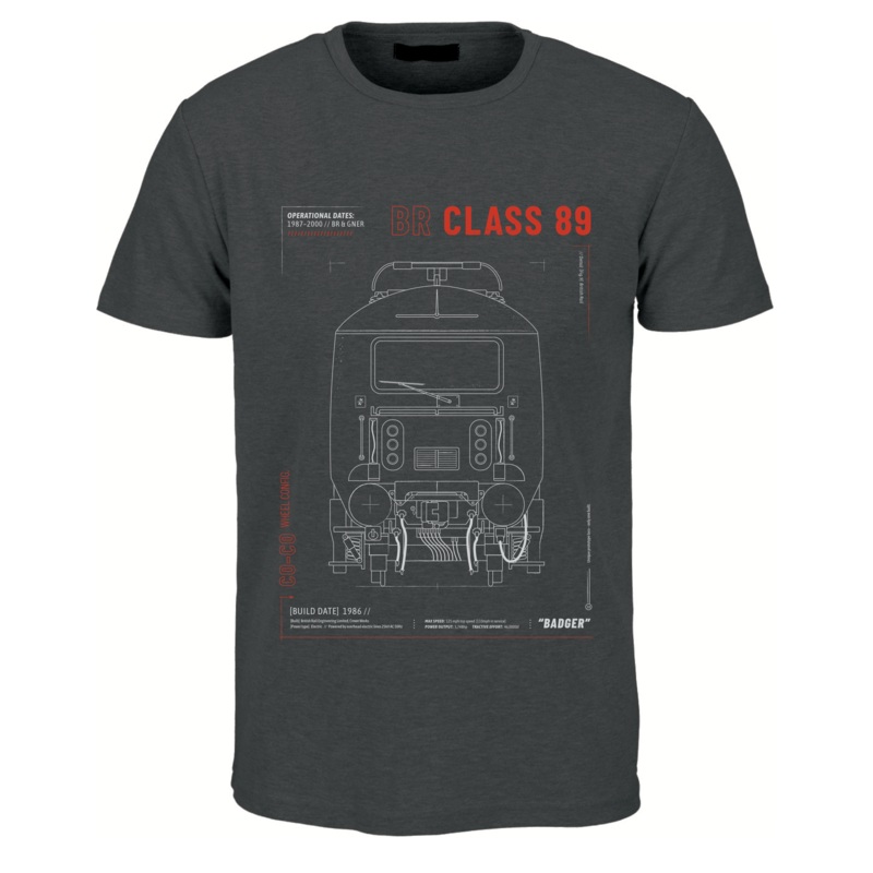 Class 89 Technical Drawing Blueprint Railway T Shirt (Grey)