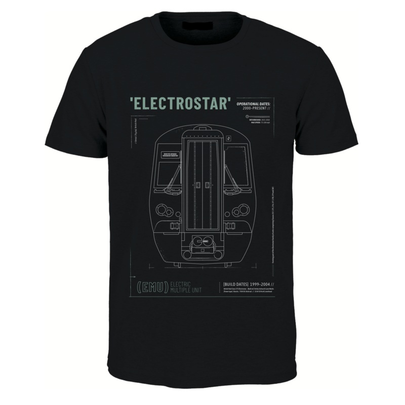 Electrostar EMU Technical Drawing Blueprint Railway T Shirt (Black)