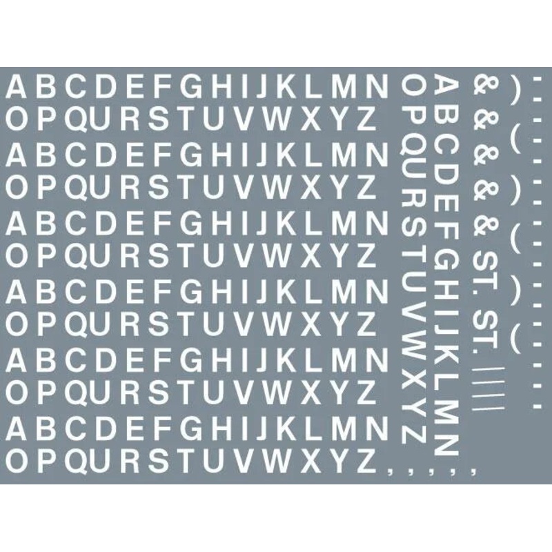 Numeric/alphabet sheet: white BR lettering (4mm high) Waterslide Decals