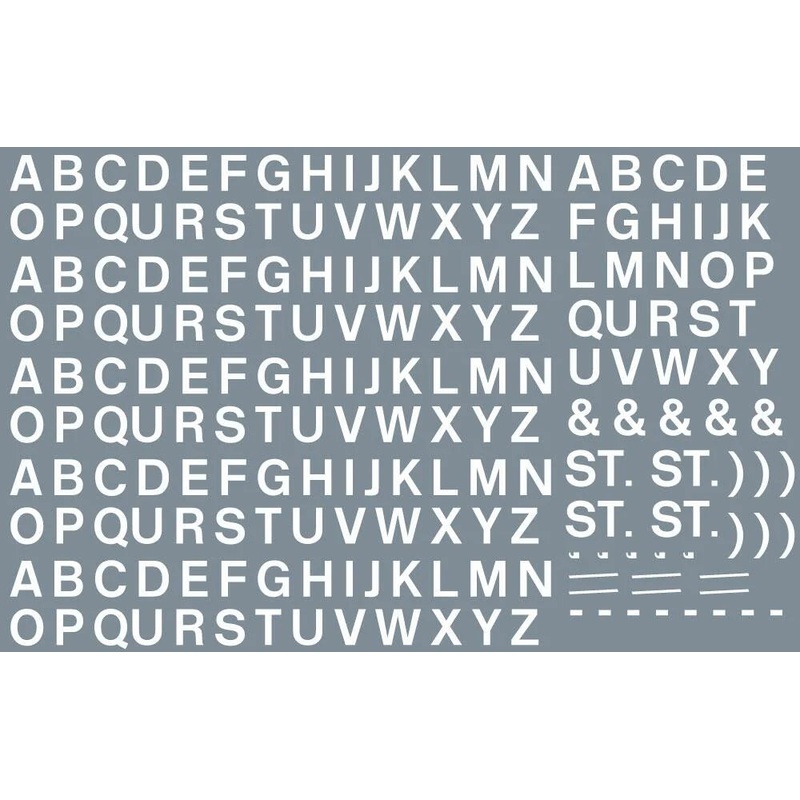 Numeric/alphabet sheet: white BR lettering (5mm high) Waterslide Decals