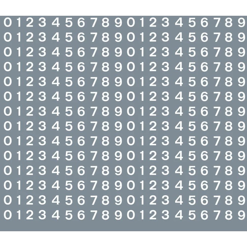 Numeric/alphabet sheet: white BR numbering (3mm high) Waterslide Decals