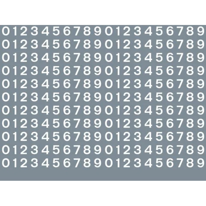 Numeric/alphabet sheet: white BR numbering (4mm high) Waterslide Decals