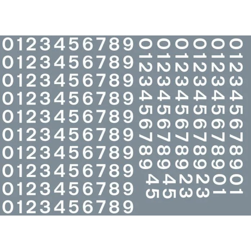 Numeric/alphabet sheet: white BR numbering (5mm high) Waterslide Decals