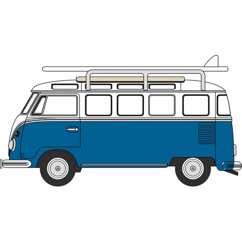 VW T1 Samba Bus/surfboards Gulf Blue/White