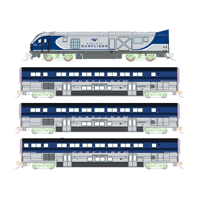 Amtrack SC-44 Surfliner 4 Car Train Pack – DCC-Fitted