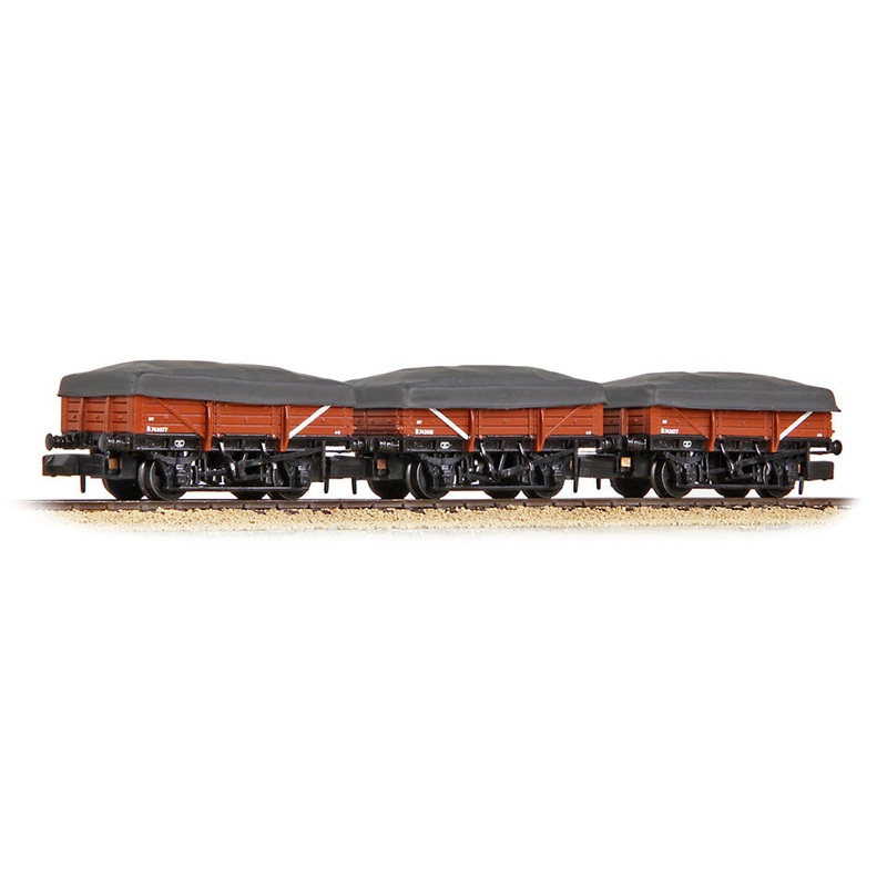 5 Plank China Clay 3-Wagon Pack BR Bauxite (Early) with Flat Canopy No.B743073, B743077 & B743081