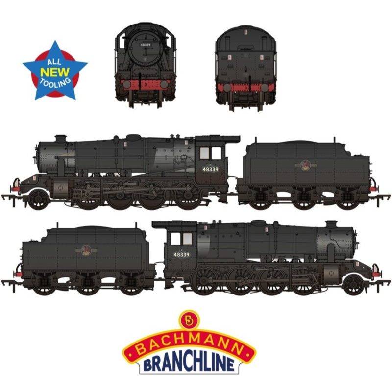 LMS 8F with Riveted Tender 48339 BR Black (Late Crest) Steam Locomotive – Weathered