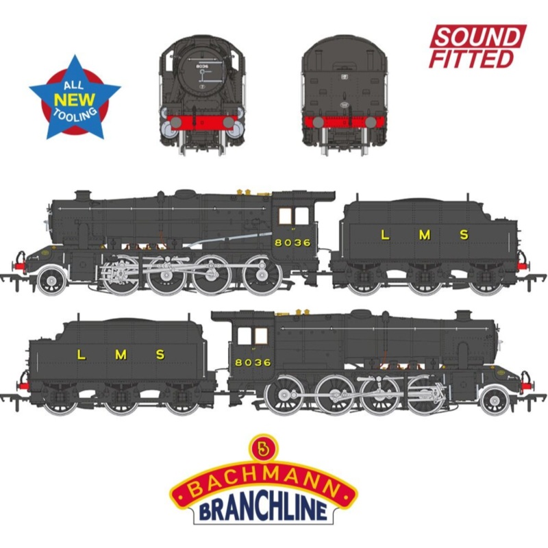 LMS 8F with Riveted Tender 8036 LMS Black Steam Locomotive – DCC Sound