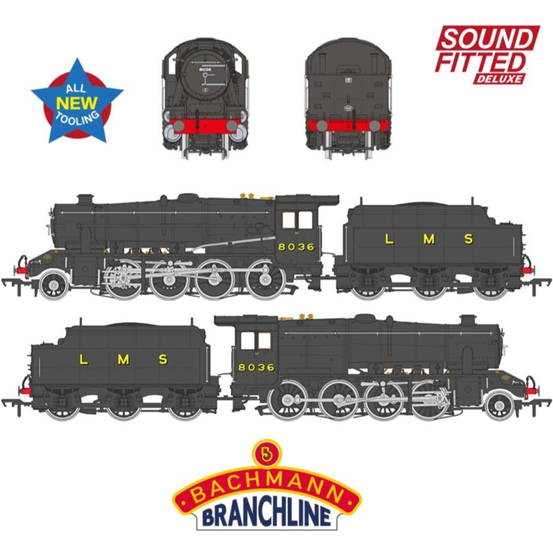 LMS 8F with Riveted Tender 8036 LMS Black Steam Locomotive – DCC Sound Deluxe