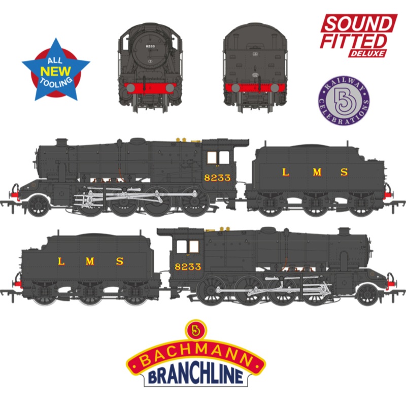 LMS 8F with Riveted Tender 8233 LMS Black Steam Locomotive – DCC Sound Deluxe
