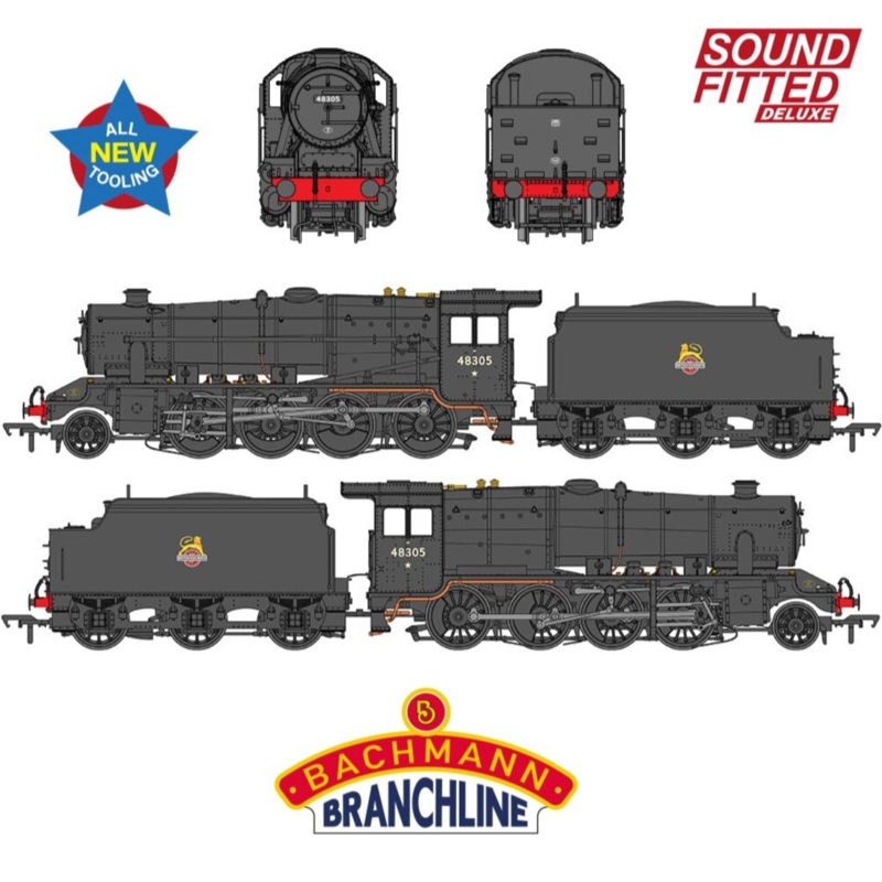 LMS 8F with Welded Tender 48305 BR Black (Early Emblem) Steam Locomotive – DCC Sound Deluxe